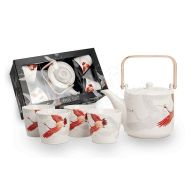 Tea Set  Japanese Cranes Tea Set Wooden handle teapot with stainless steel filter and 4 cups 仙鶴茶壺+茶杯