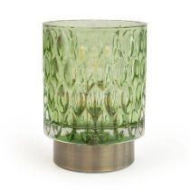 Candlelight LED Lamp Table Embossed Green and Brushed gold 15cm 