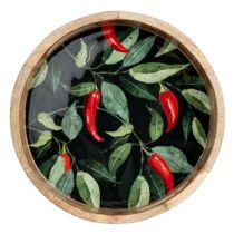 Candlelight Round Mango Wood Tray Chillies 30cm  