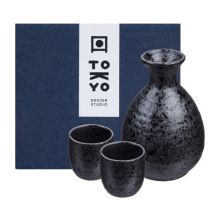 TOKYO DESIGN STUDIO Sake Set 1:2 Kuro Tetsusabi (300ml +50ml) 3pcs 