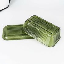Candlelight Ridged Glass Butter Dish Green 16cm