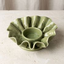 Candlelight Ceramic Frill Tealight Holder Green