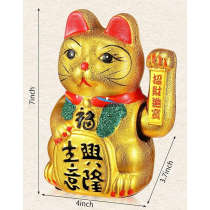 7 Inch Fortune Cat  (Maneki Neko) (Gold) 陶瓷搖手招財貓