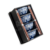 EMRO Bowl Set Lucky Cat 11.5X5CM - 6040072 - 4 bowls - 4 chopsticks 四隻瓷碗套盒
