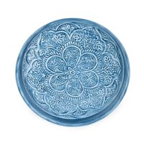 Candlelight 32cm Round Metal Embossed Tray with Blue 