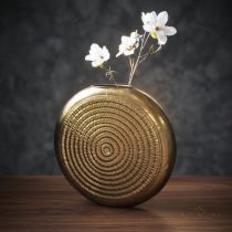 Candlelight Oval Embossed Metal Vase - Antique Gold Finish