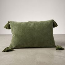 Candlelight Chenille Tasselled Rectangular Cushion - Green 40x60cm