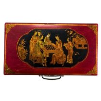 Antique Chinese Chess Set Red Wooden Travel Box (Xiangqi) 