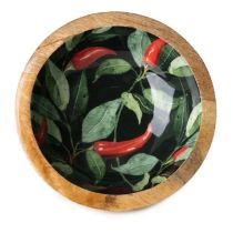 Candlelight 25cm Mango Wood Bowl with Chillies Enamel 