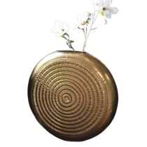 Candlelight Oval Embossed Metal Vase - Antique Gold 