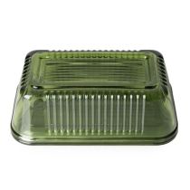 Candlelight  Ridged Glass Butter Dish Green 16cm 