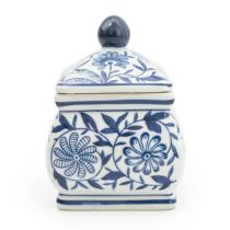 Candlelight Sumatra Blue & White Small Square Ginger Jar 7" 
