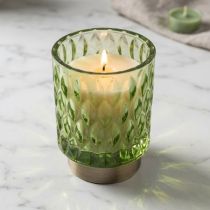 Candlelight LED Lamp Table Embossed Green and Brushed gold 15cm