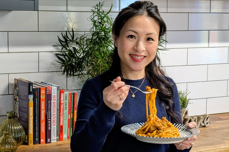 Spicy Sausage Gochujang Udon Noodle Recipe by Eva Pau