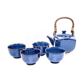 Tea Set - Japanese Tea Set (5pcs)茶具 - 日本茶具, 藤制茶壶提手, 带不锈钢滤器和4杯 (5件) No.6041005